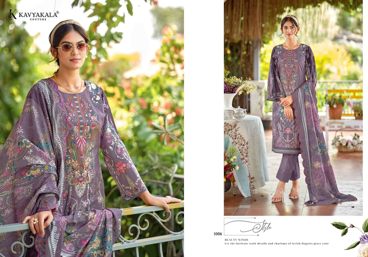 Kavyakala Zarina Lawn Cotton Designer Printed Dress Material - Amrah Wholesale