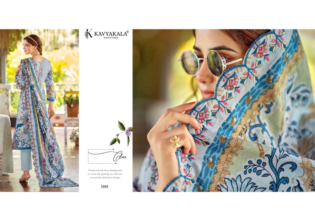 Kavyakala Zarina Lawn Cotton Designer Printed Dress Material - Amrah Wholesale