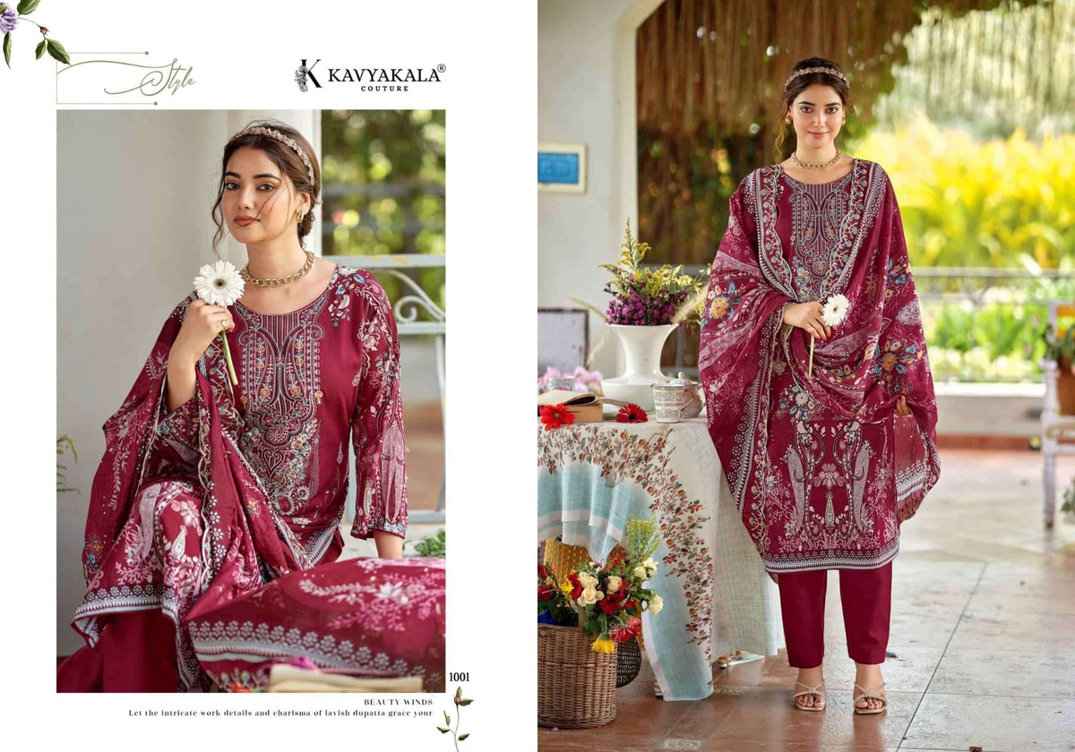 Kavyakala Zarina Lawn Cotton Designer Printed Dress Material - Amrah Wholesale