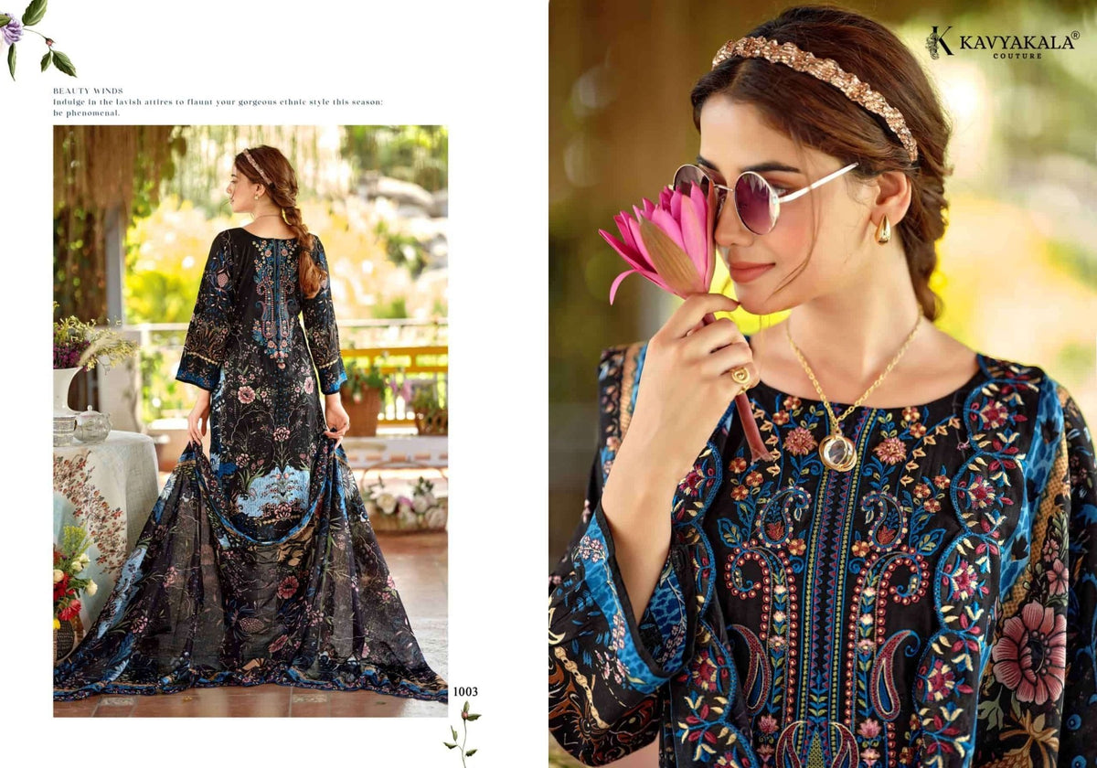 Kavyakala Zarina Lawn Cotton Designer Printed Dress Material - Amrah Wholesale