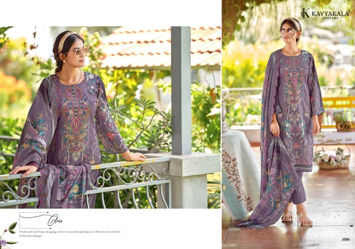 Kavyakala Zarina Lawn Cotton Designer Printed Dress Material - Amrah Wholesale