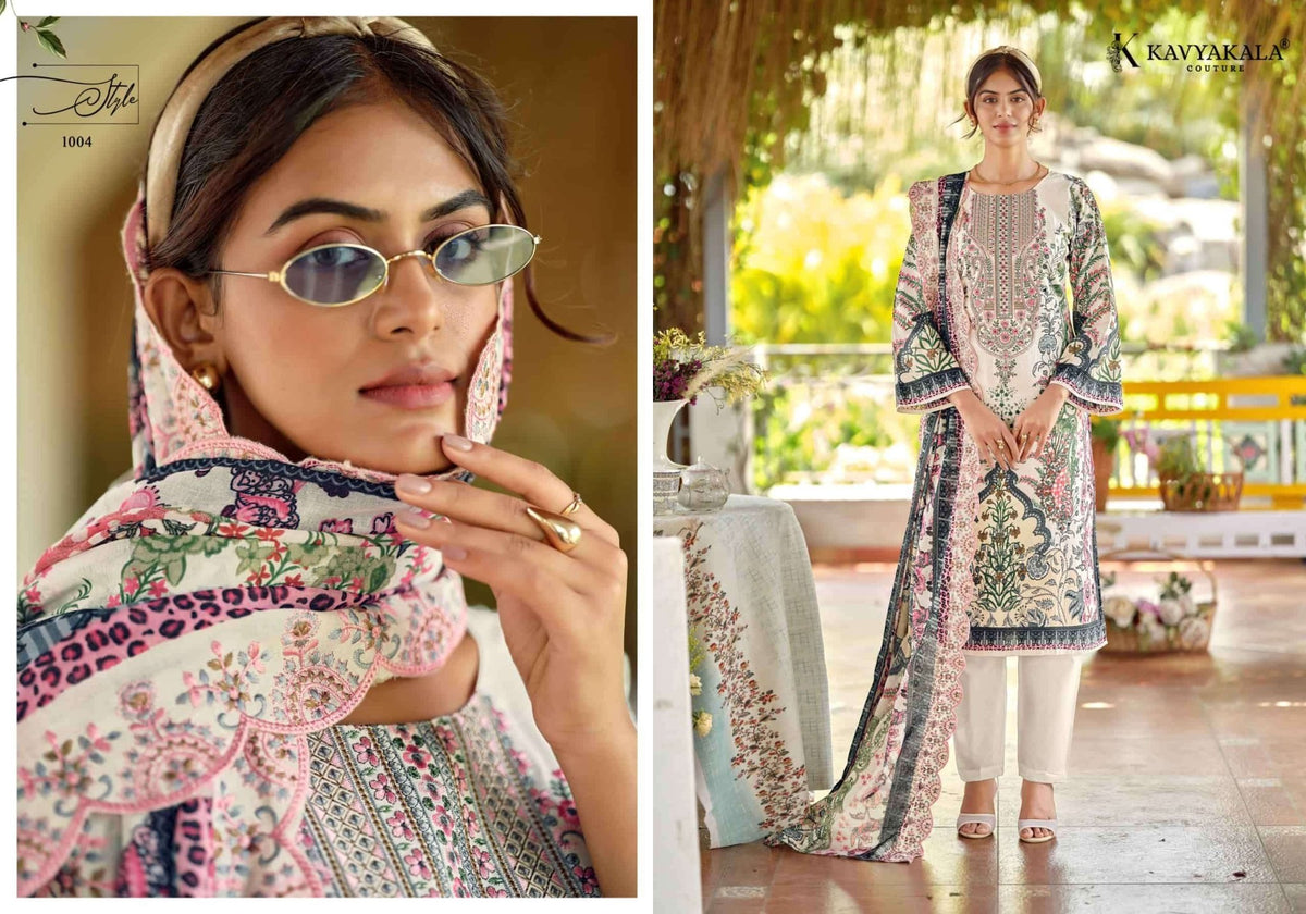Kavyakala Zarina Lawn Cotton Designer Printed Dress Material - Amrah Wholesale