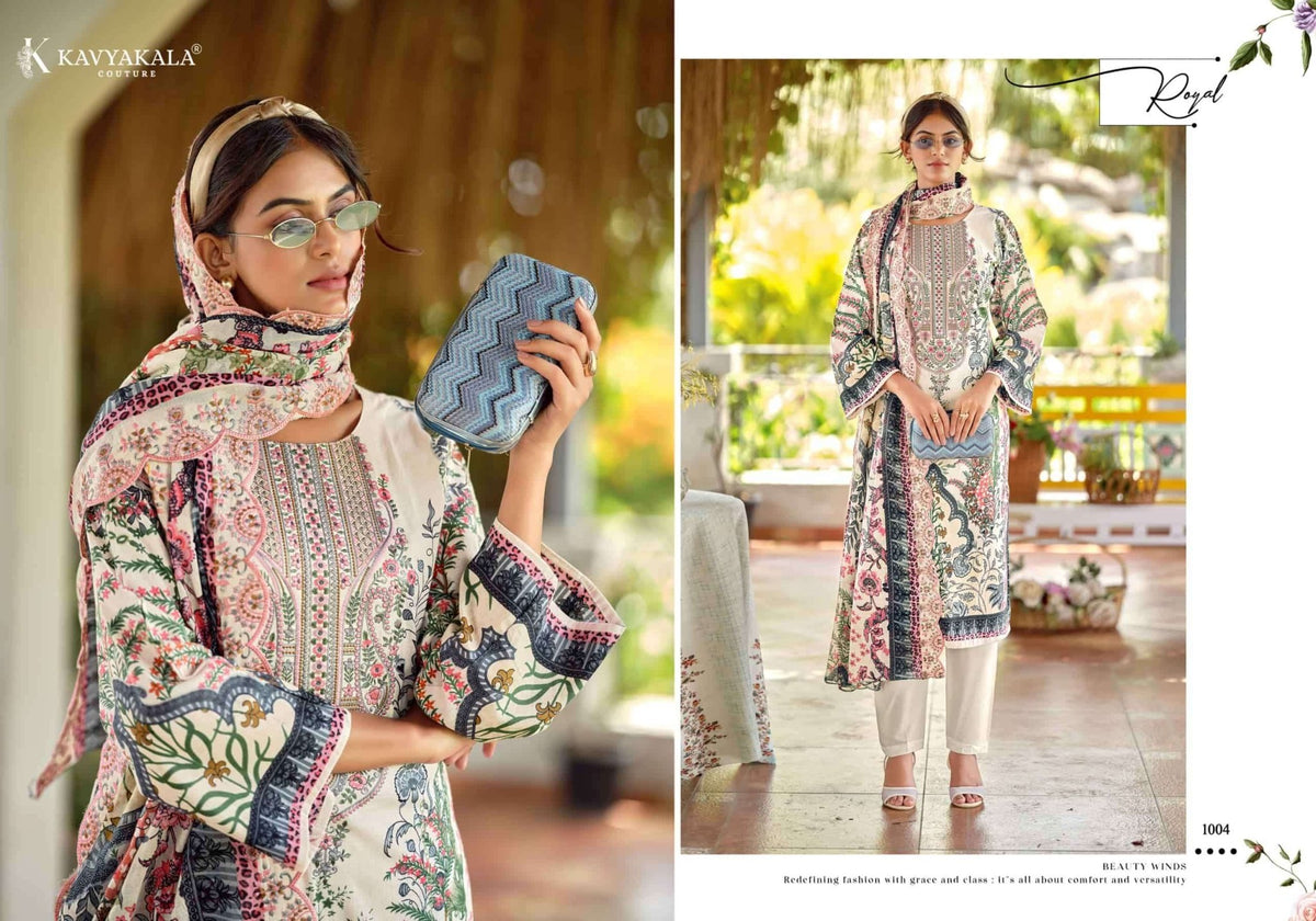 Kavyakala Zarina Lawn Cotton Designer Printed Dress Material - Amrah Wholesale
