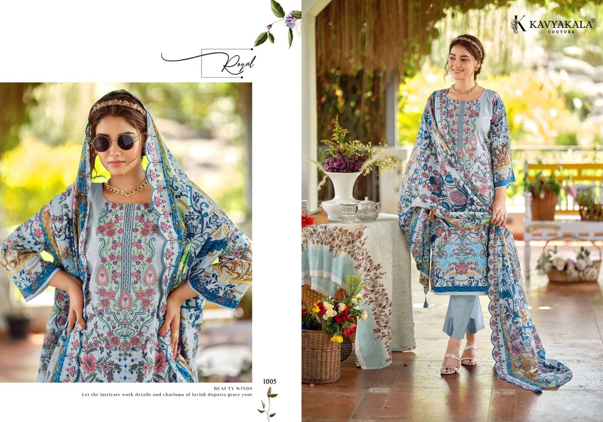 Kavyakala Zarina Lawn Cotton Designer Printed Dress Material - Amrah Wholesale