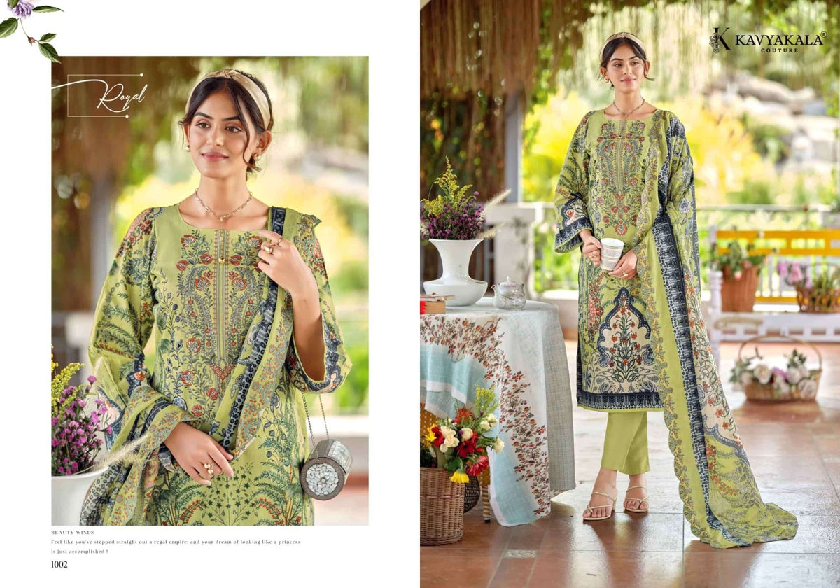 Kavyakala Zarina Lawn Cotton Designer Printed Dress Material - Amrah Wholesale