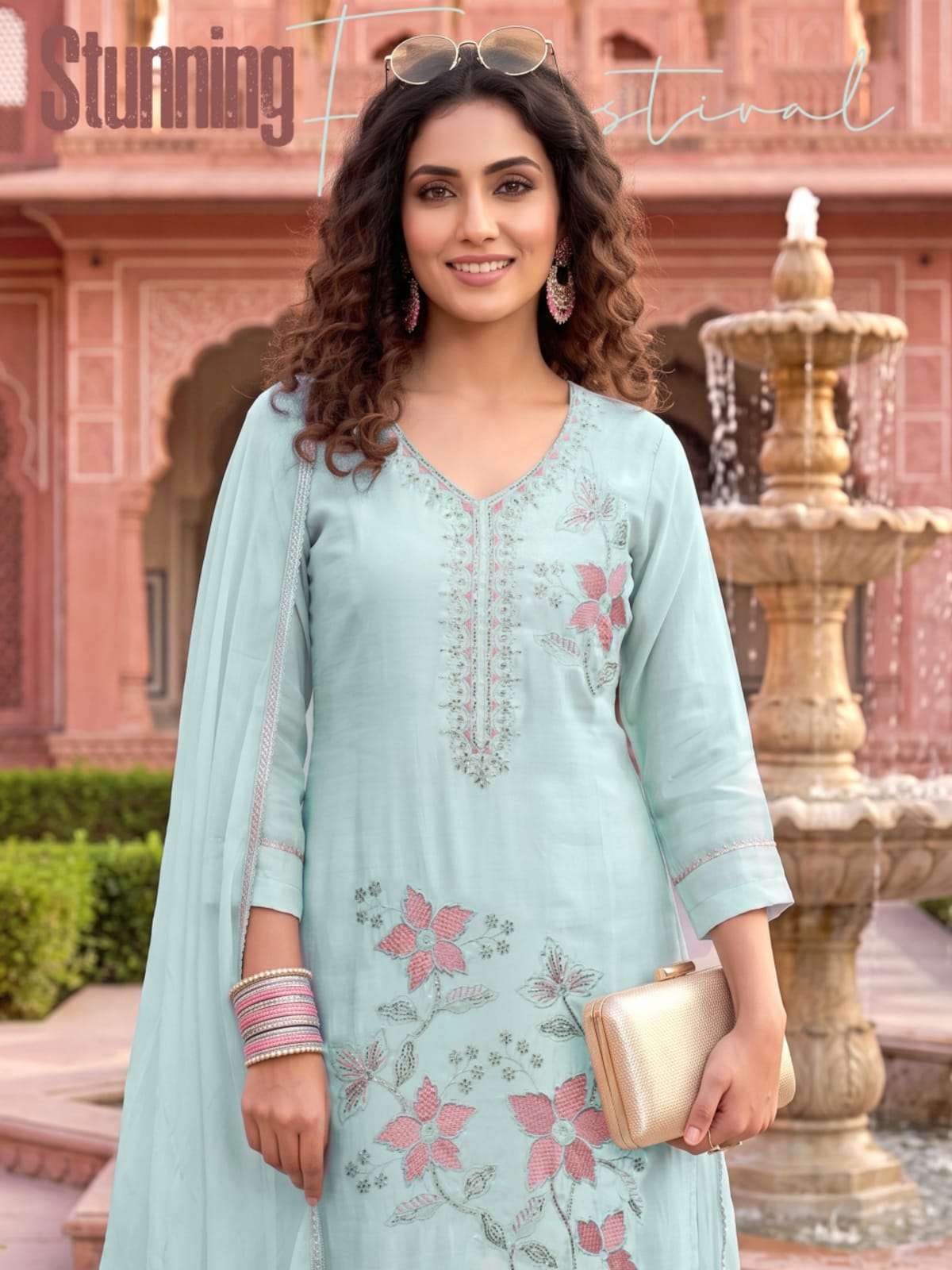 Kaya Anjani Roman Glass Stitched 3 Piece Dress Set