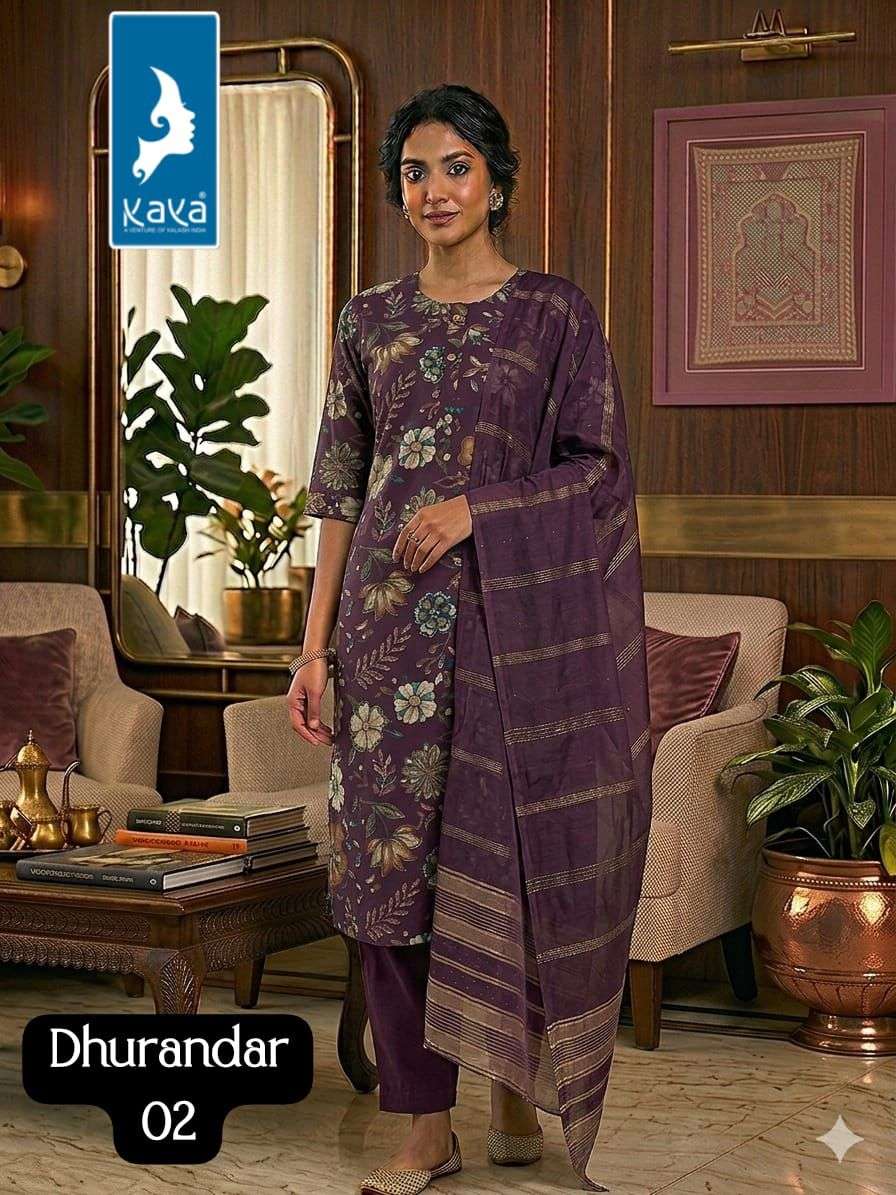Kaya Dhurandar Kurti Pant Dupatta Set - Amrah Wholesale