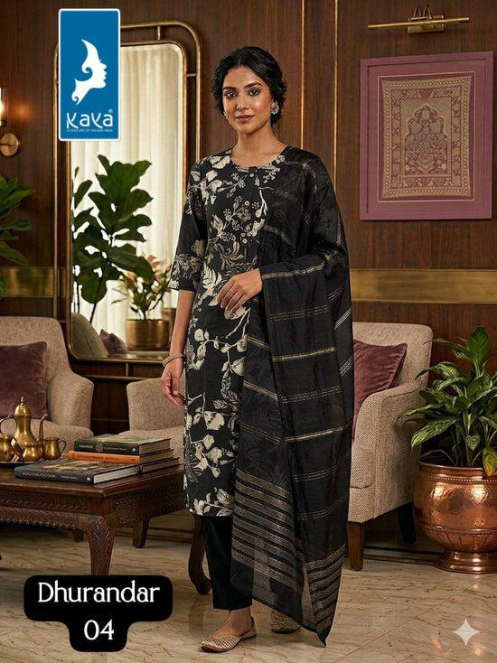 Kaya Dhurandar Kurti Pant Dupatta Set - Amrah Wholesale