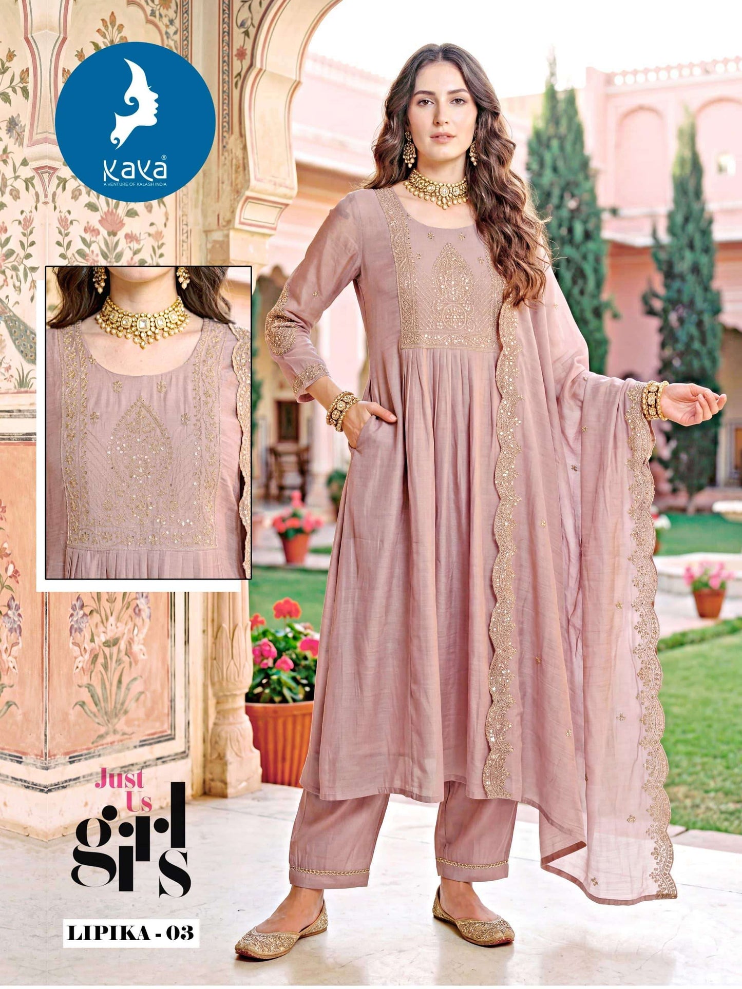Kaya Lipika Mal Chanderi Kurti Pant Dupatta Set
