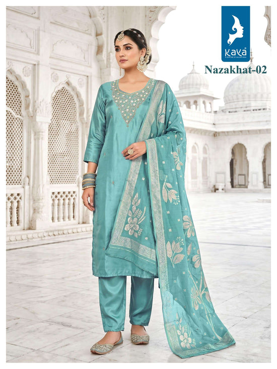 KAYA NAZAKHAT Roman Glass Embroidered Salwar Suit Set