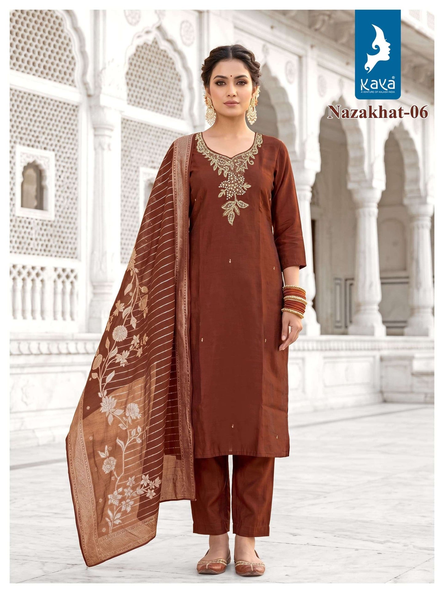 KAYA NAZAKHAT Roman Glass Embroidered Salwar Suit Set