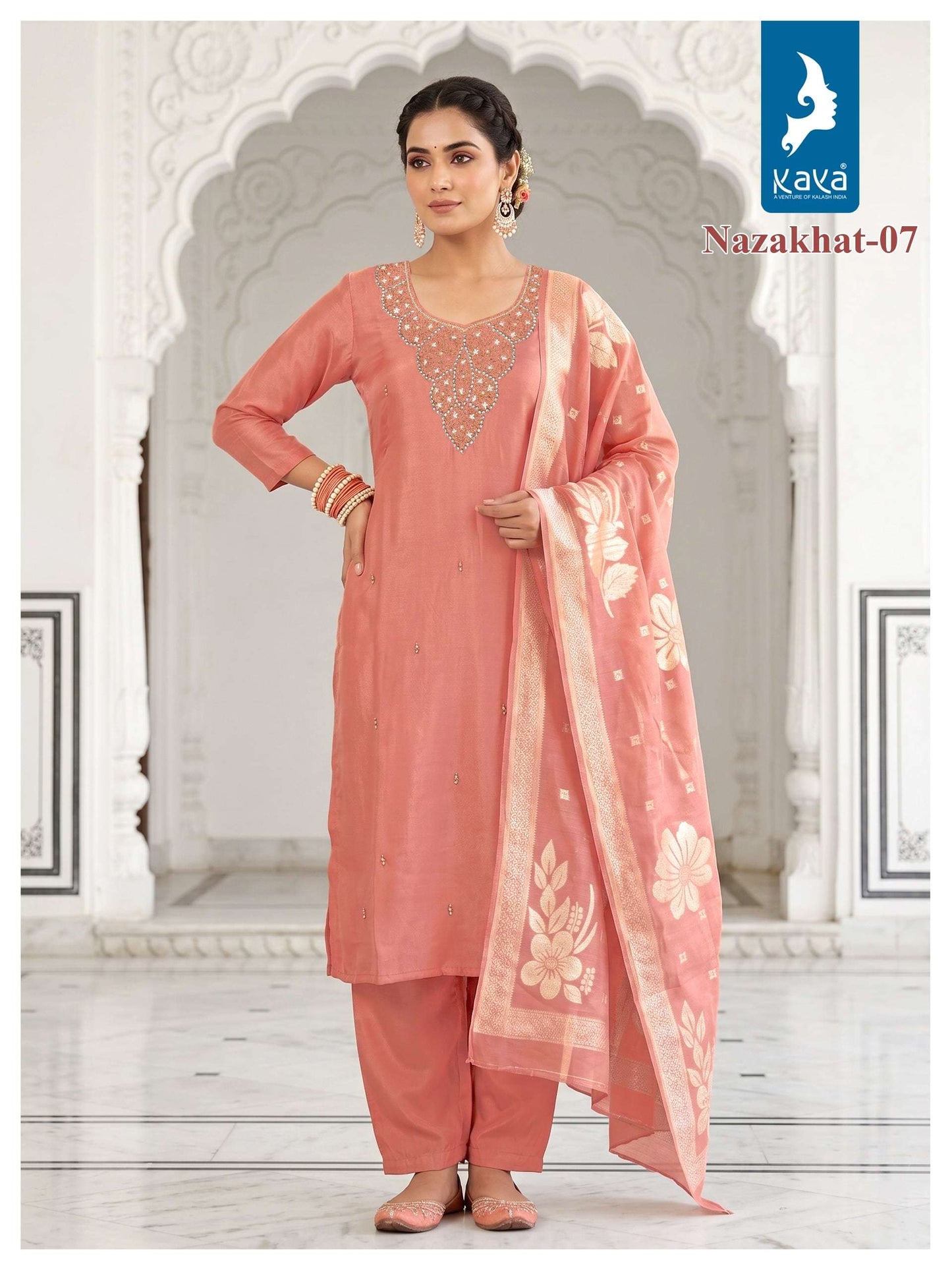 KAYA NAZAKHAT Roman Glass Embroidered Salwar Suit Set