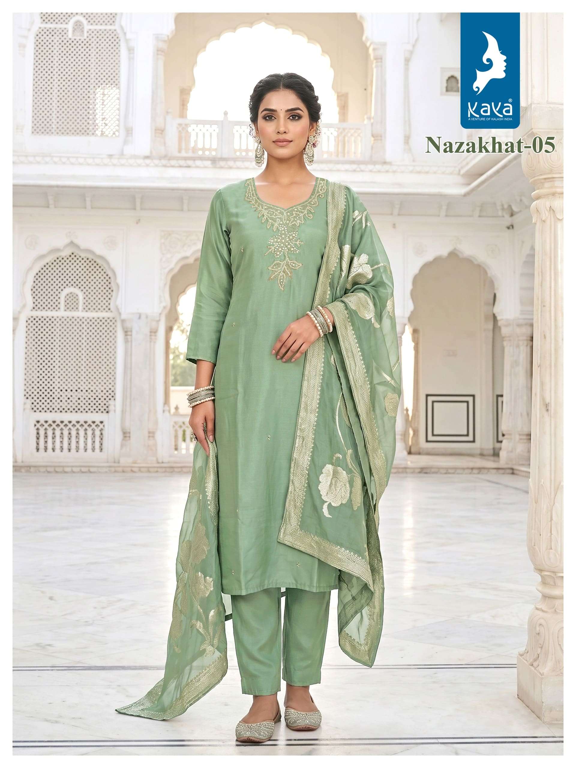 KAYA NAZAKHAT Roman Glass Embroidered Salwar Suit Set