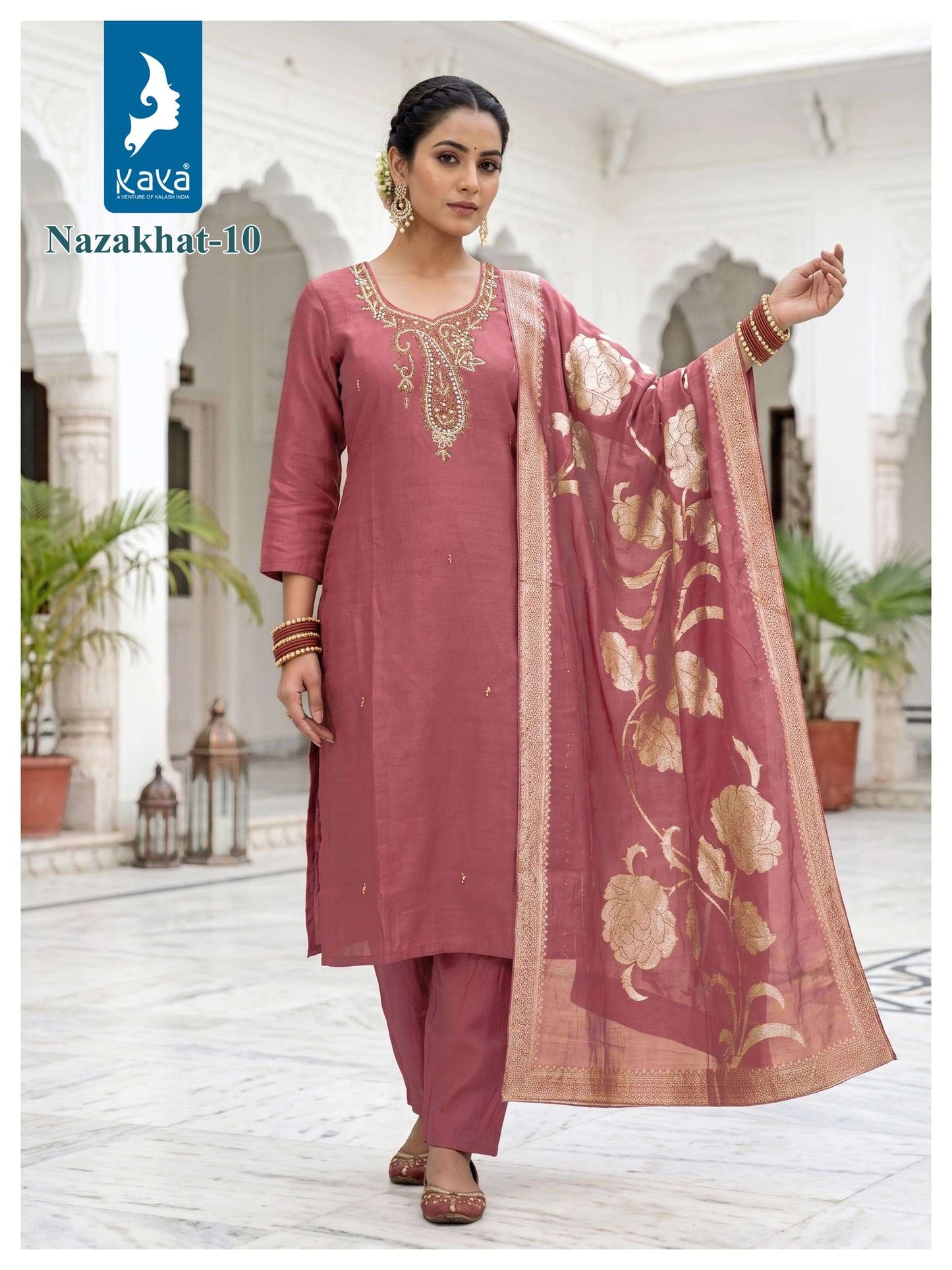 KAYA NAZAKHAT Roman Glass Embroidered Salwar Suit Set