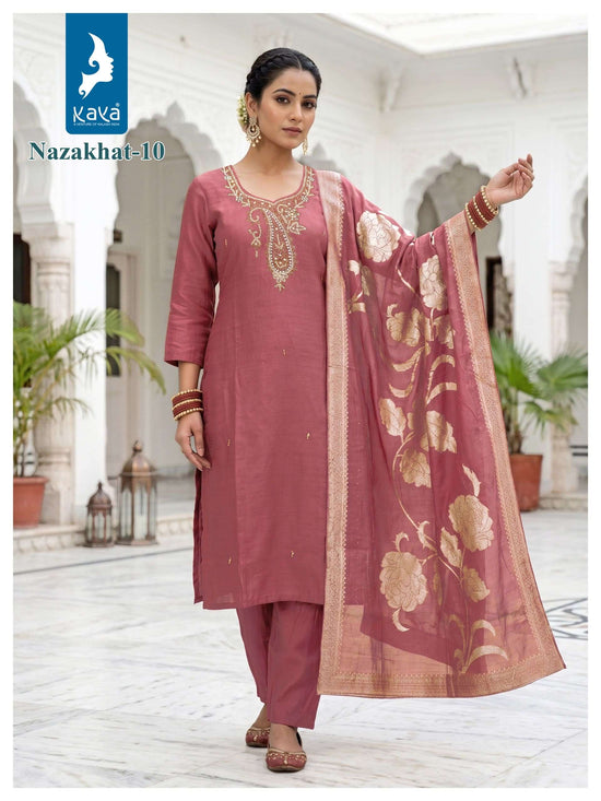 KAYA NAZAKHAT Roman Glass Embroidered Salwar Suit Set