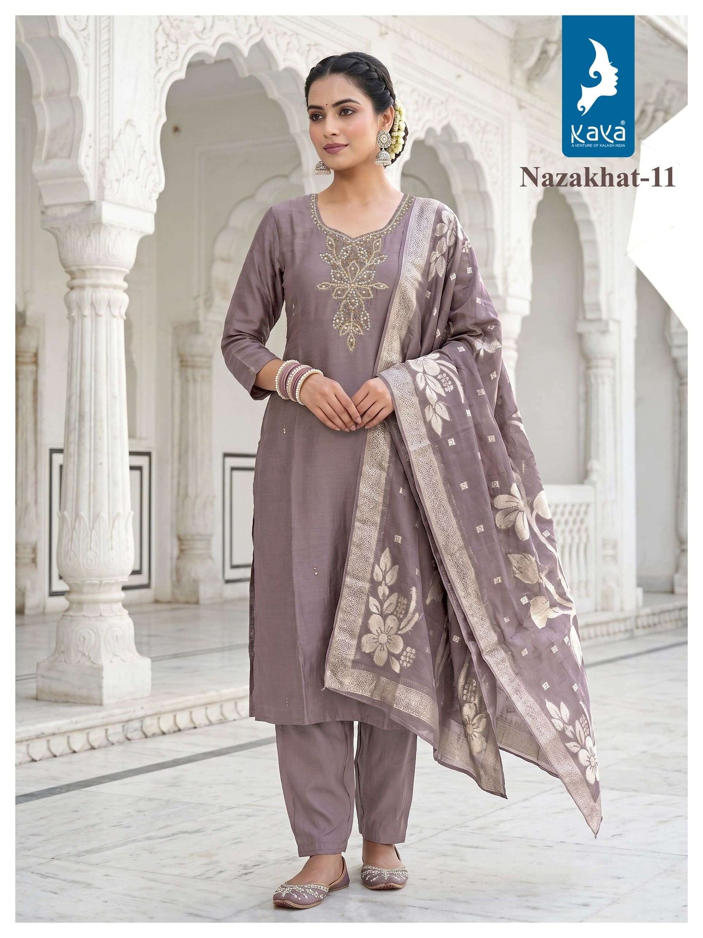 KAYA NAZAKHAT Roman Glass Embroidered Salwar Suit Set