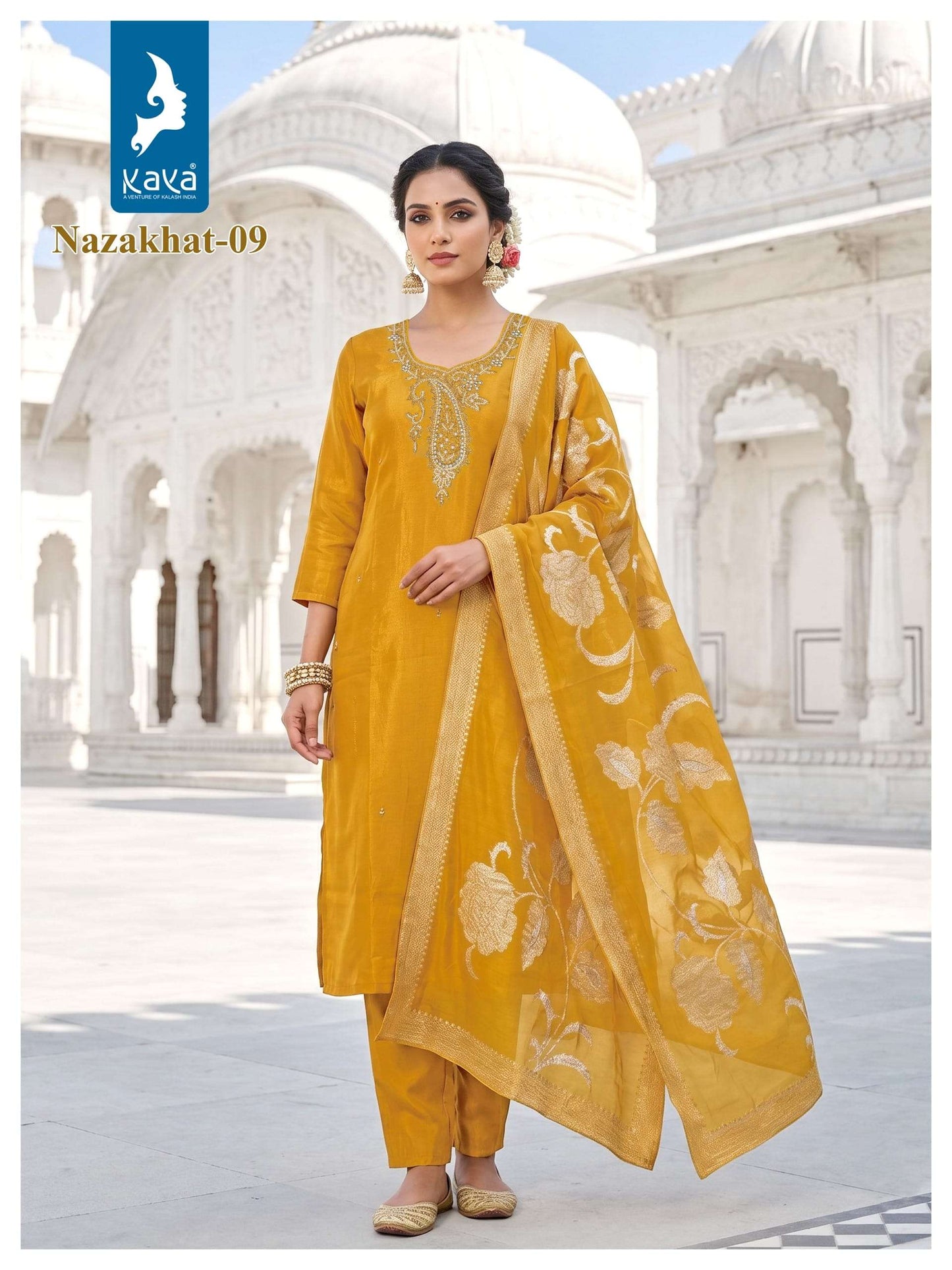 KAYA NAZAKHAT Roman Glass Embroidered Salwar Suit Set