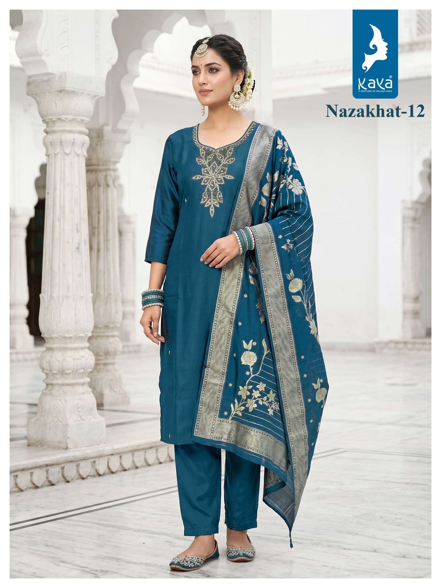 KAYA NAZAKHAT Roman Glass Embroidered Salwar Suit Set