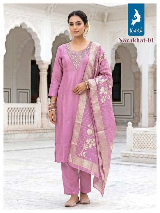 KAYA NAZAKHAT Roman Glass Embroidered Salwar Suit Set