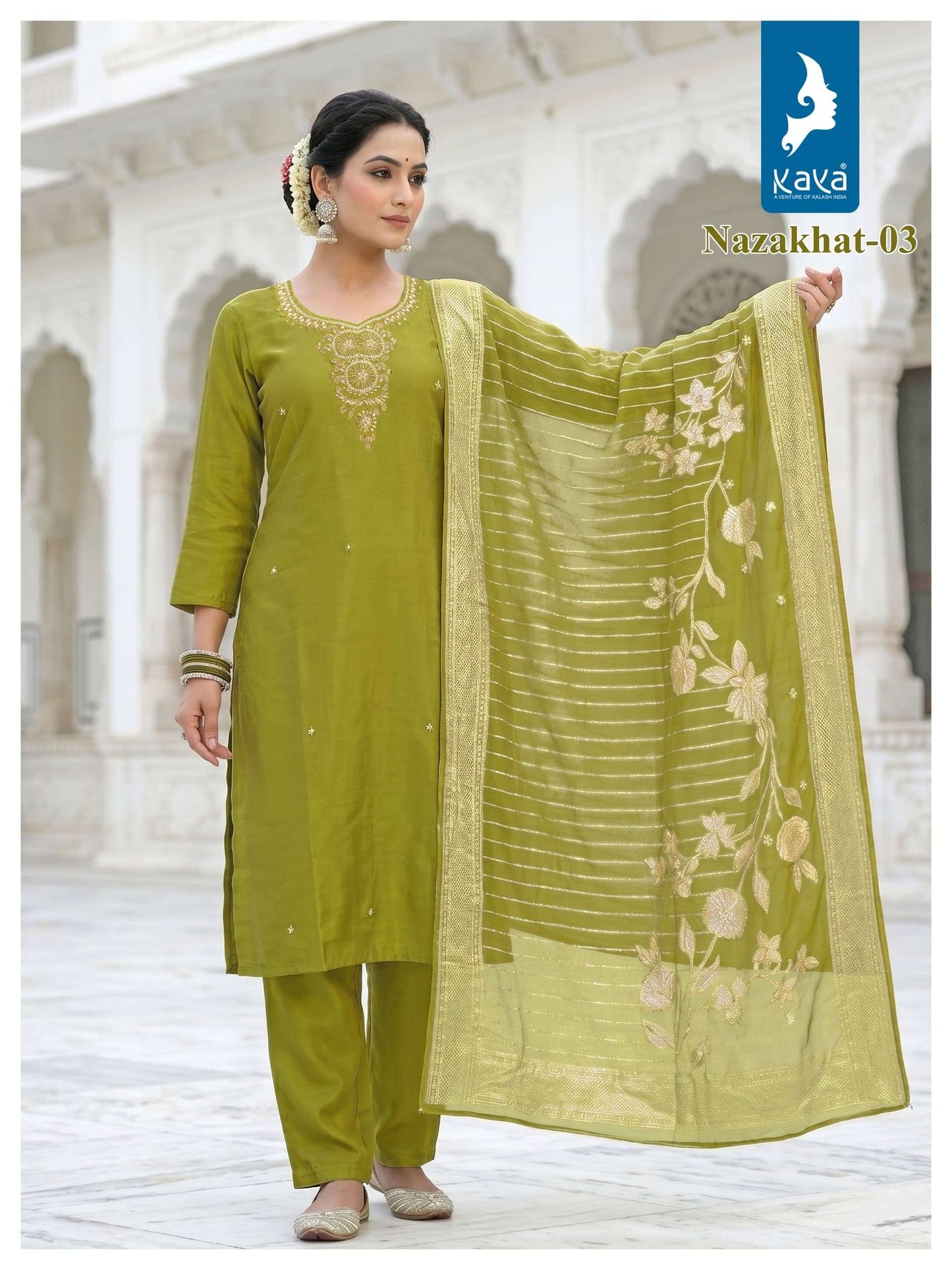 KAYA NAZAKHAT Roman Glass Embroidered Salwar Suit Set