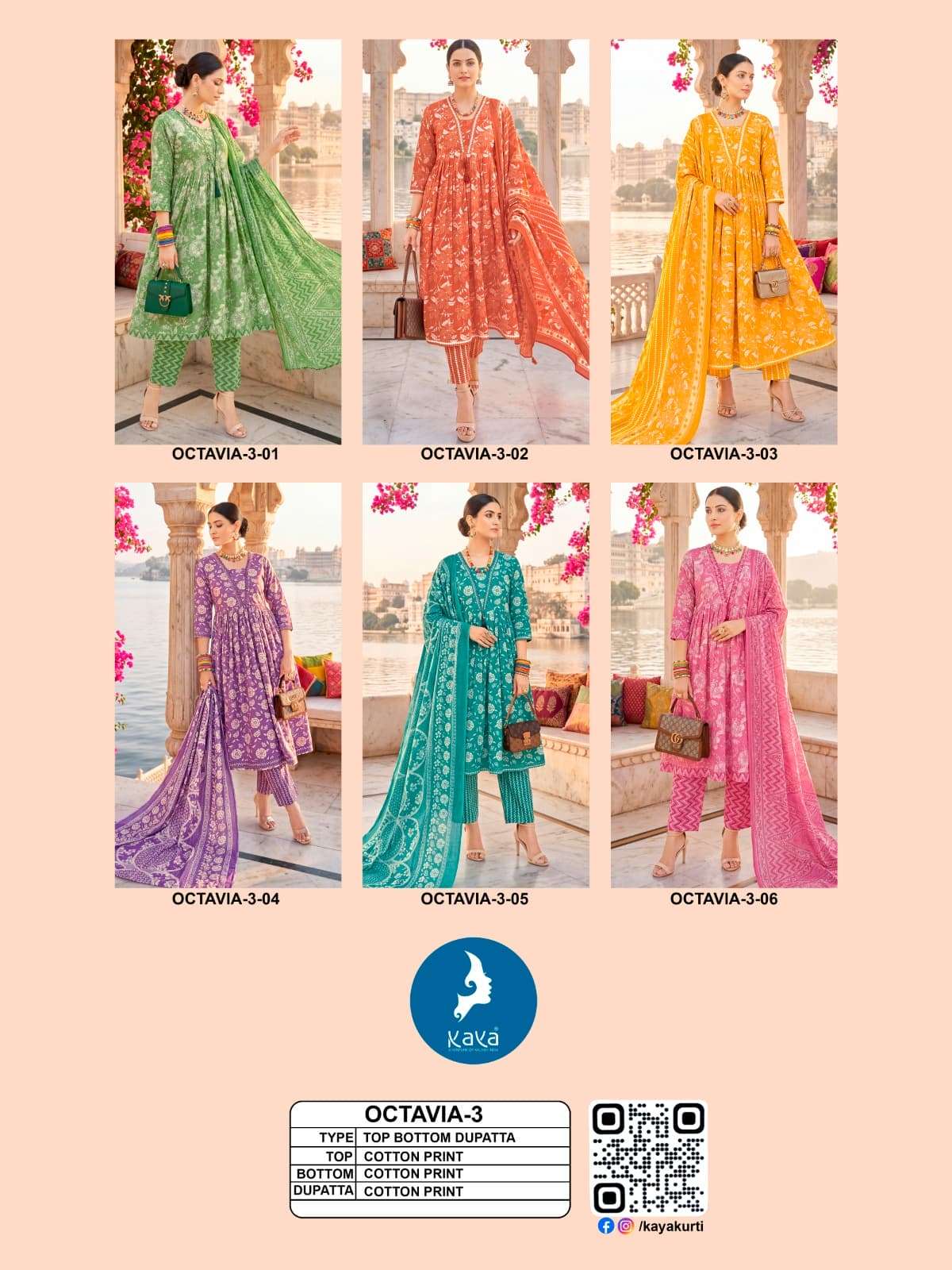 Kaya Octavia Vol 3 Cotton Printed Kurti Pant Dupatta Set
