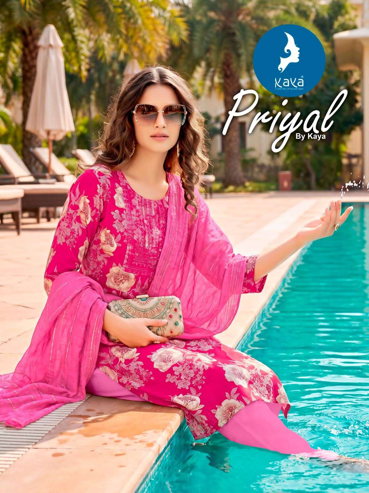 Kaya Priyal Rayon Foil Print Kurti Pant Dupatta Set Wholesale - Amrah Wholesale