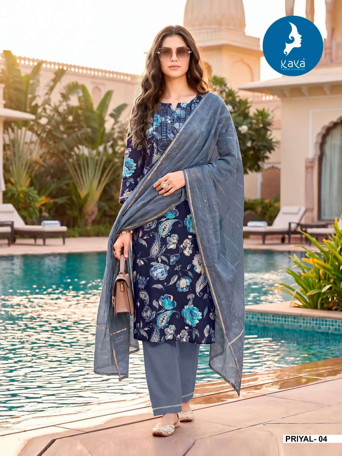 Kaya Priyal Rayon Foil Print Kurti Pant Dupatta Set Wholesale - Amrah Wholesale