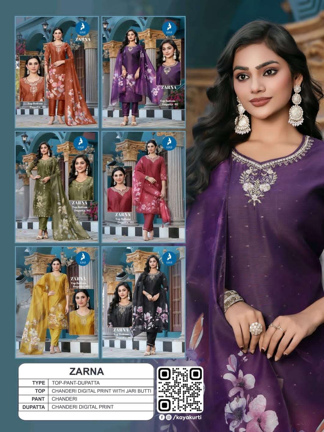 Kaya Zarna Chanderi Digital Print Readymade Salwar Suit Set