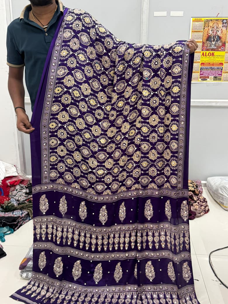 Kc 2138 Pure Satin Silk Designer Aari Mirror Work Saree - Amrah Wholesale