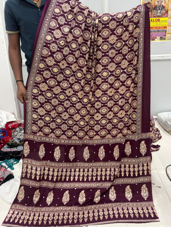 Kc 2138 Pure Satin Silk Designer Aari Mirror Work Saree - Amrah Wholesale