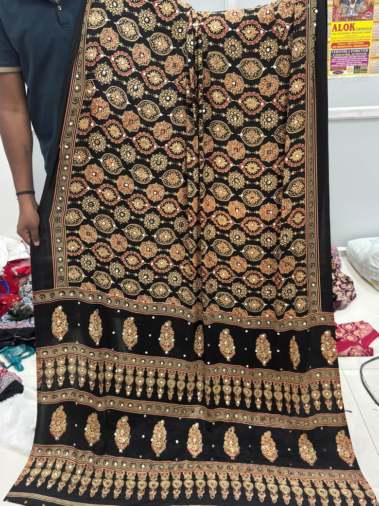Kc 2138 Pure Satin Silk Designer Aari Mirror Work Saree - Amrah Wholesale