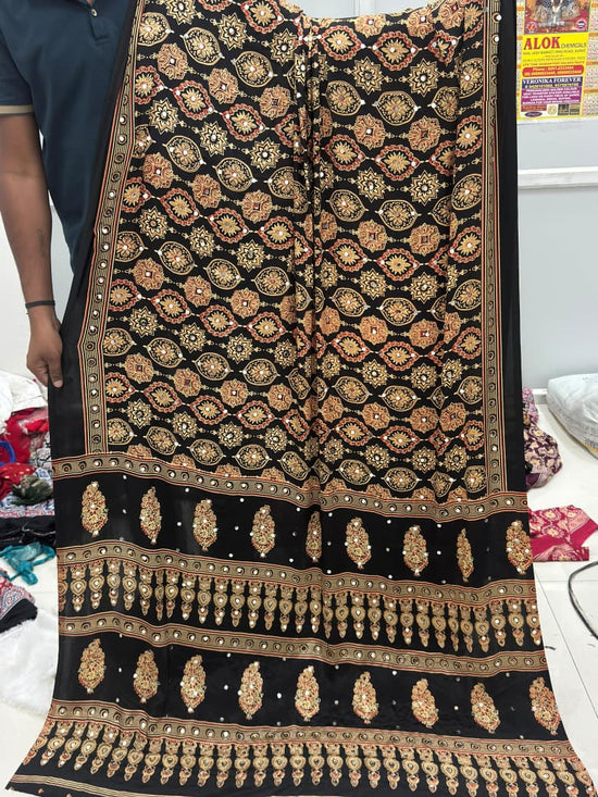 Kc 2138 Pure Satin Silk Designer Aari Mirror Work Saree - Amrah Wholesale