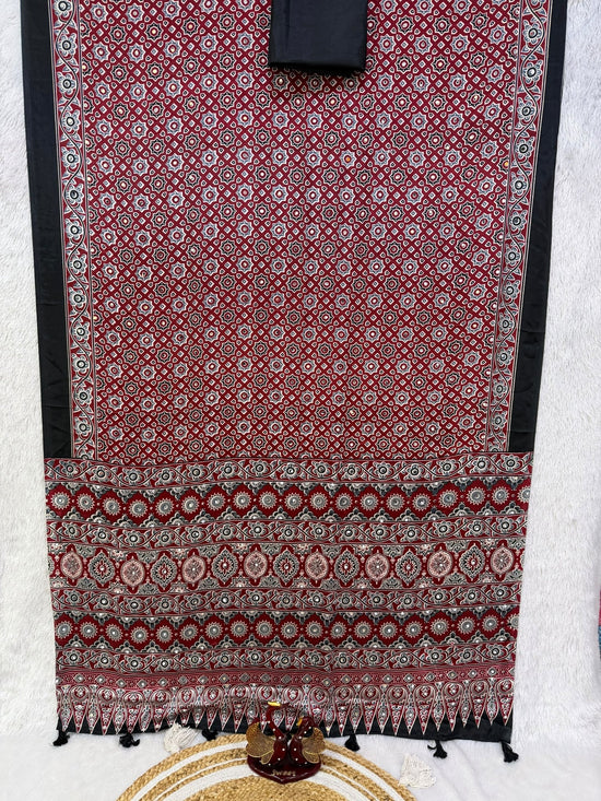 KC 2140 Soft Satin Crepe Ajrakh Printed Mirror Work Saree - Amrah Wholesale
