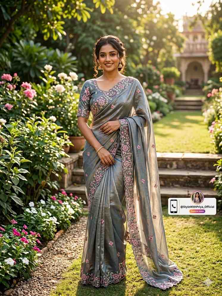 Kc 405 Soft Khadi Moss Silk Sequence Work Saree