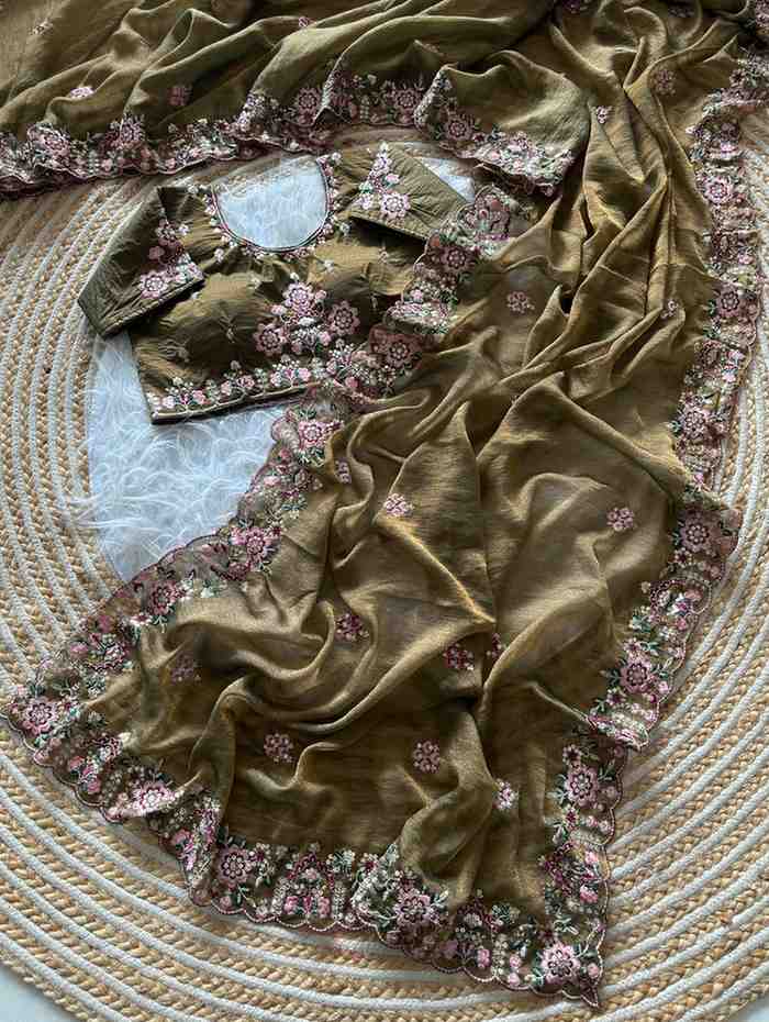 Kc 405 Soft Khadi Moss Silk Sequence Work Saree