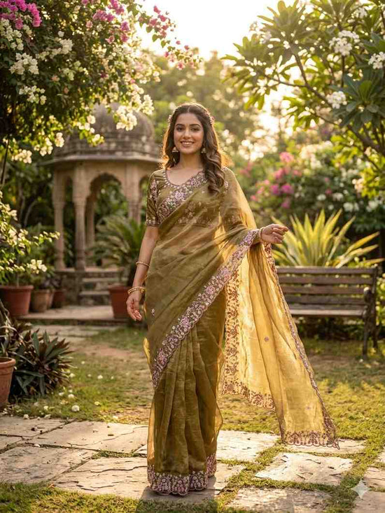 Kc 405 Soft Khadi Moss Silk Sequence Work Saree