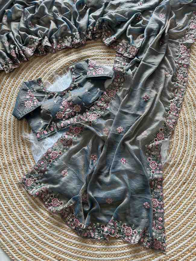 Kc 405 Soft Khadi Moss Silk Sequence Work Saree