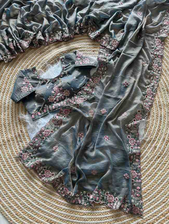 Kc 405 Soft Khadi Moss Silk Sequence Work Saree