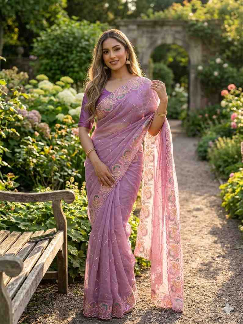 Amrah Wholesale KC 411 Pure Chiffon Sequins Embroidered Designer Saree