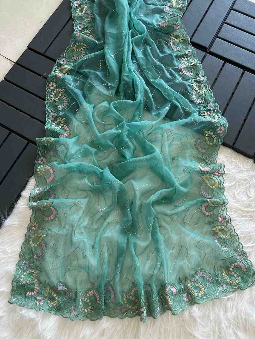 Amrah Wholesale KC 411 Pure Chiffon Sequins Embroidered Designer Saree