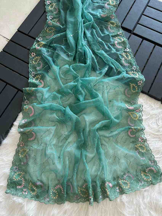 Amrah Wholesale KC 411 Pure Chiffon Sequins Embroidered Designer Saree