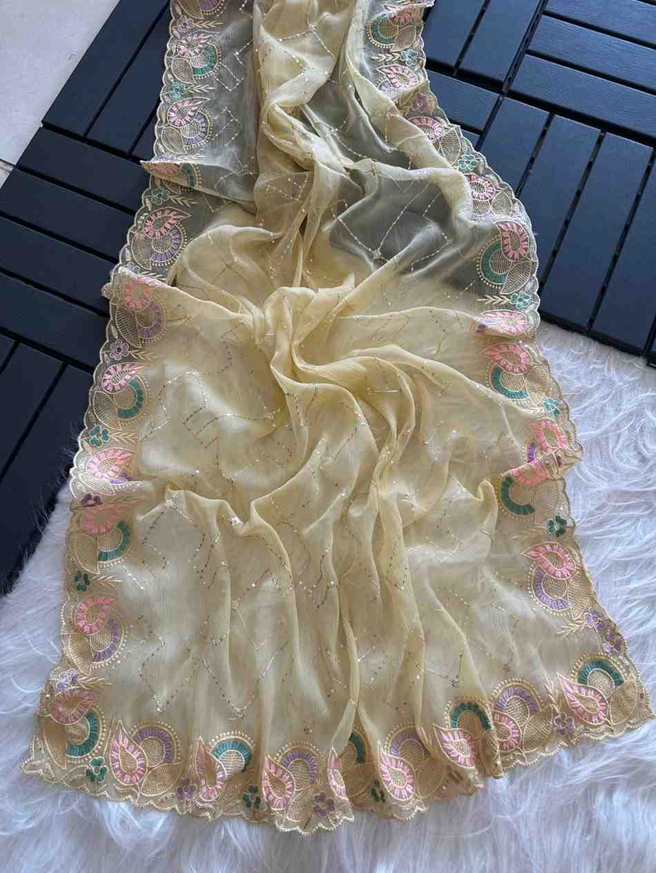 Amrah Wholesale KC 411 Pure Chiffon Sequins Embroidered Designer Saree