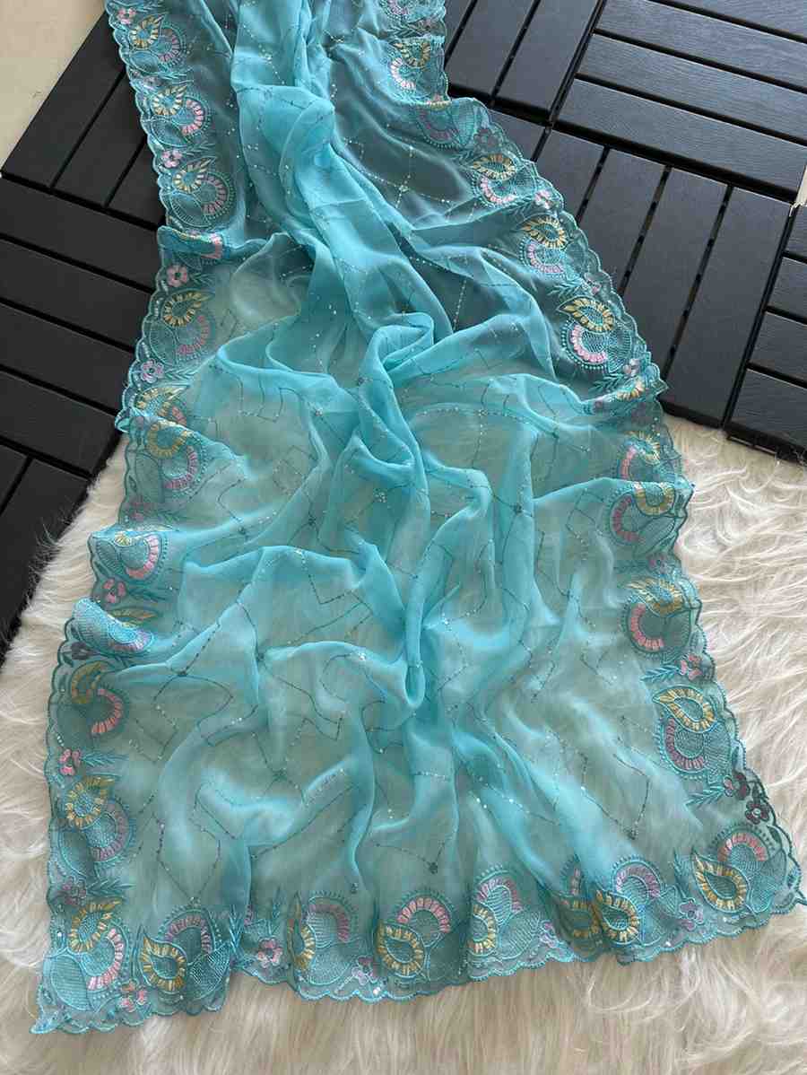 Amrah Wholesale KC 411 Pure Chiffon Sequins Embroidered Designer Saree