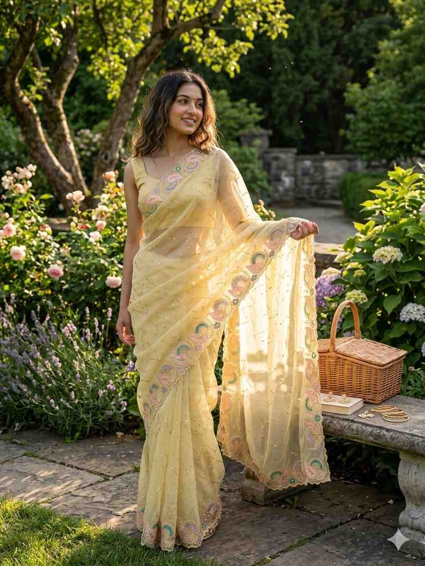 Amrah Wholesale KC 411 Pure Chiffon Sequins Embroidered Designer Saree