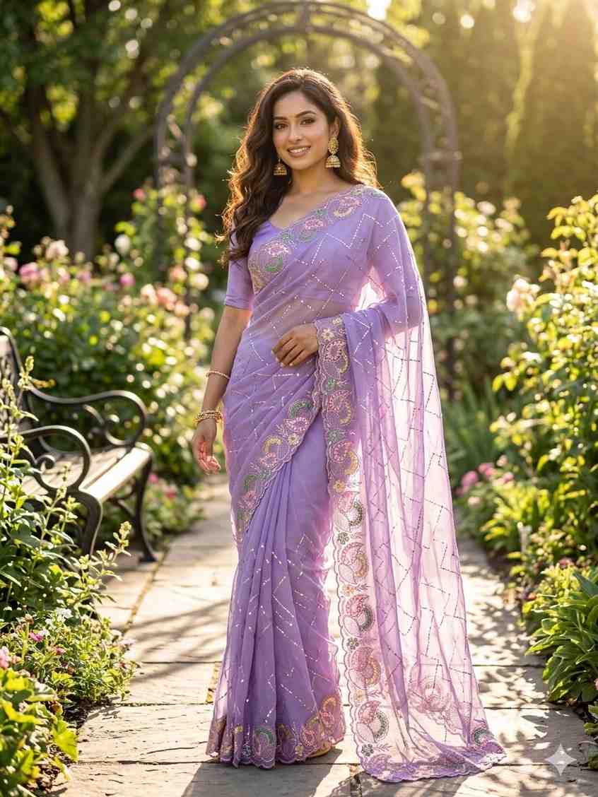 Amrah Wholesale KC 411 Pure Chiffon Sequins Embroidered Designer Saree