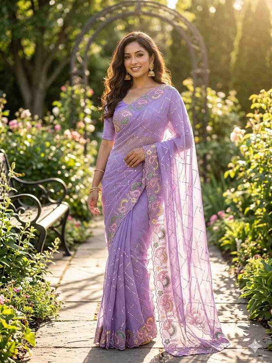 Amrah Wholesale KC 411 Pure Chiffon Sequins Embroidered Designer Saree