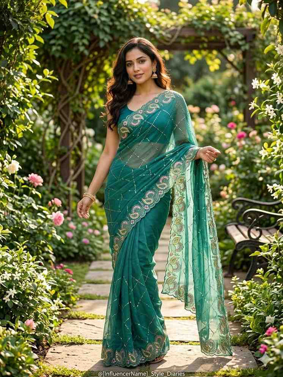 Amrah Wholesale KC 411 Pure Chiffon Sequins Embroidered Designer Saree