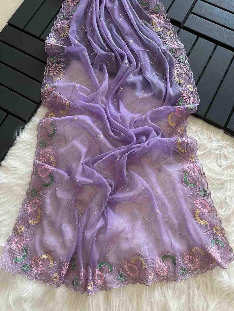 Amrah Wholesale KC 411 Pure Chiffon Sequins Embroidered Designer Saree