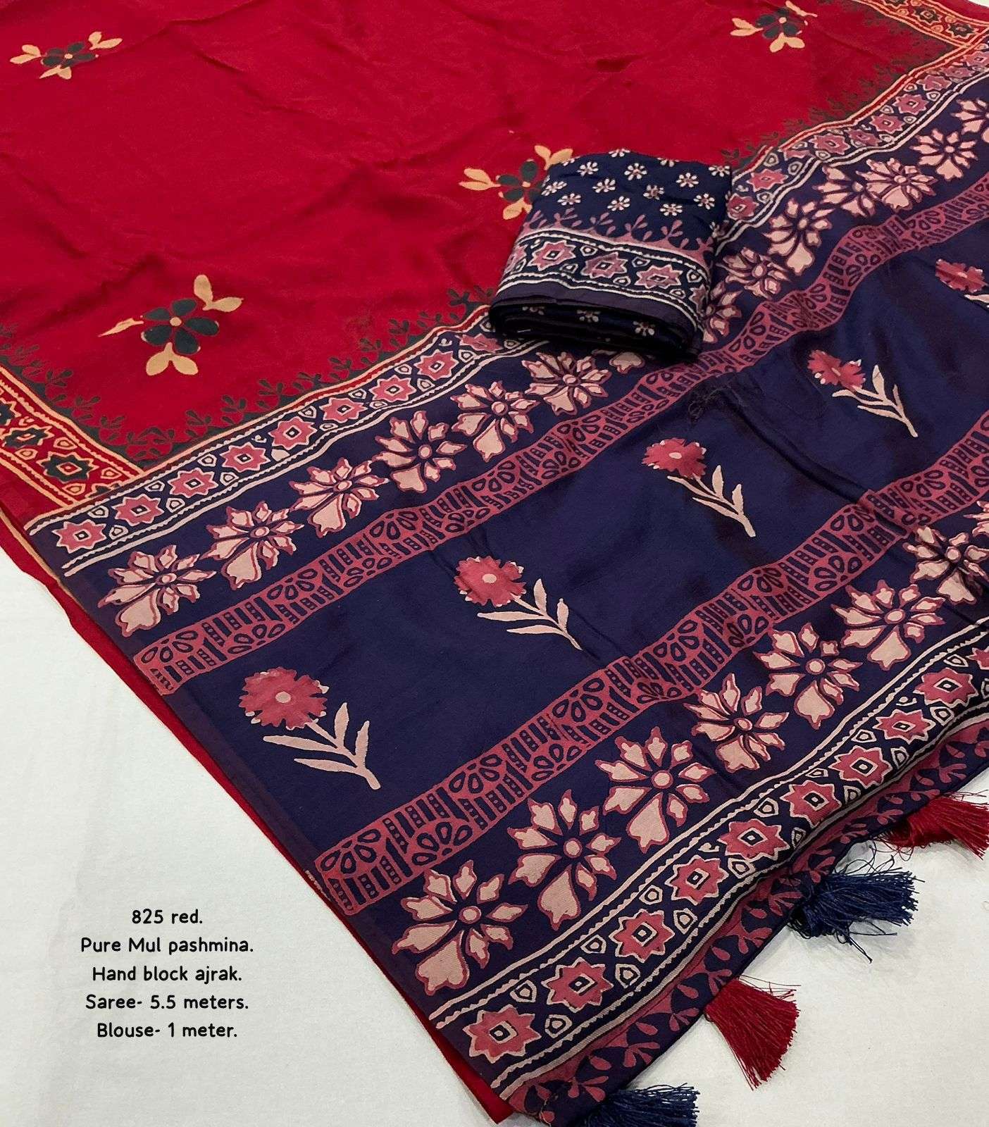 KC 825 Magic Mul Mul Ajrakh Printed Saree