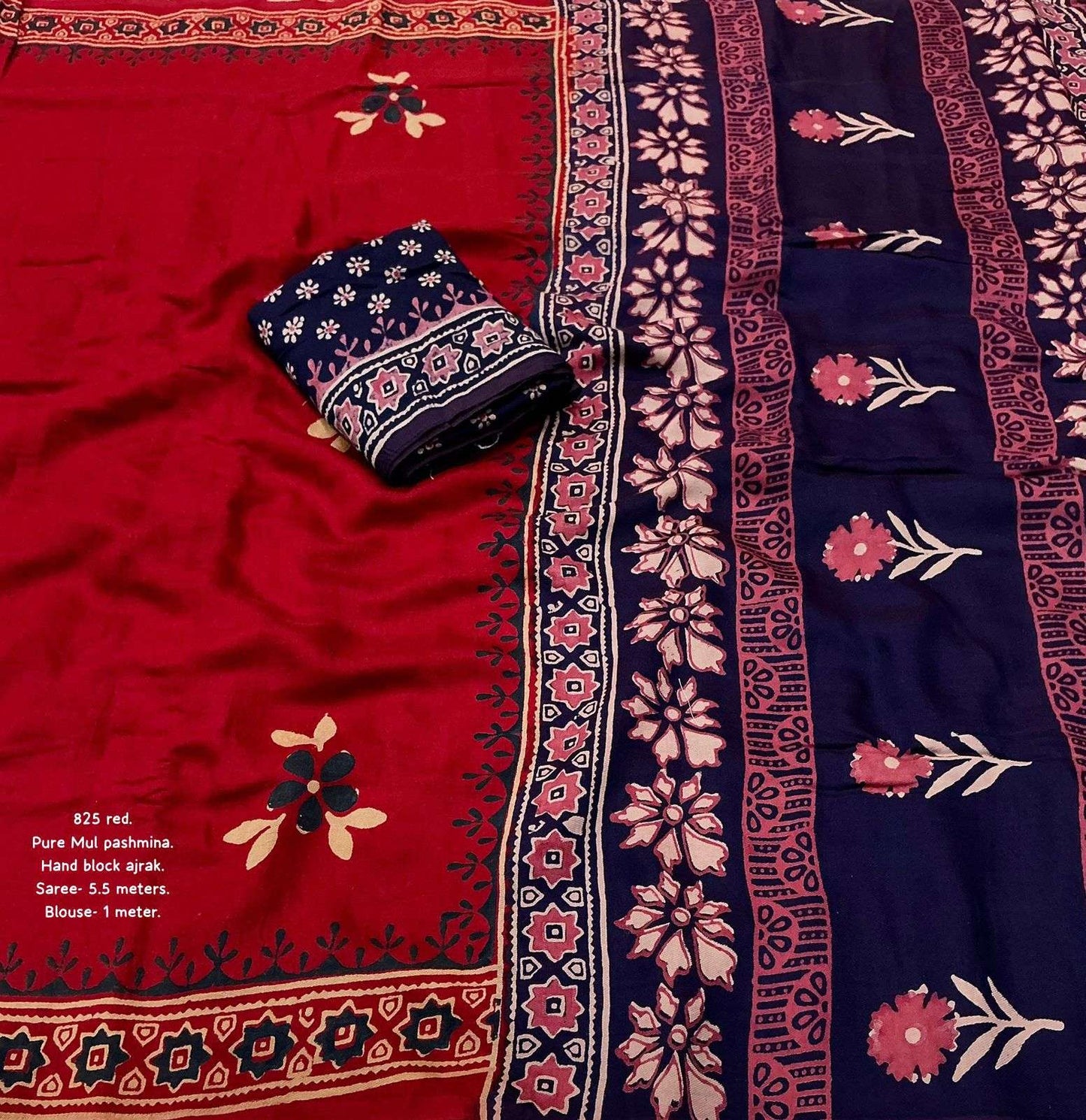 KC 825 Magic Mul Mul Ajrakh Printed Saree